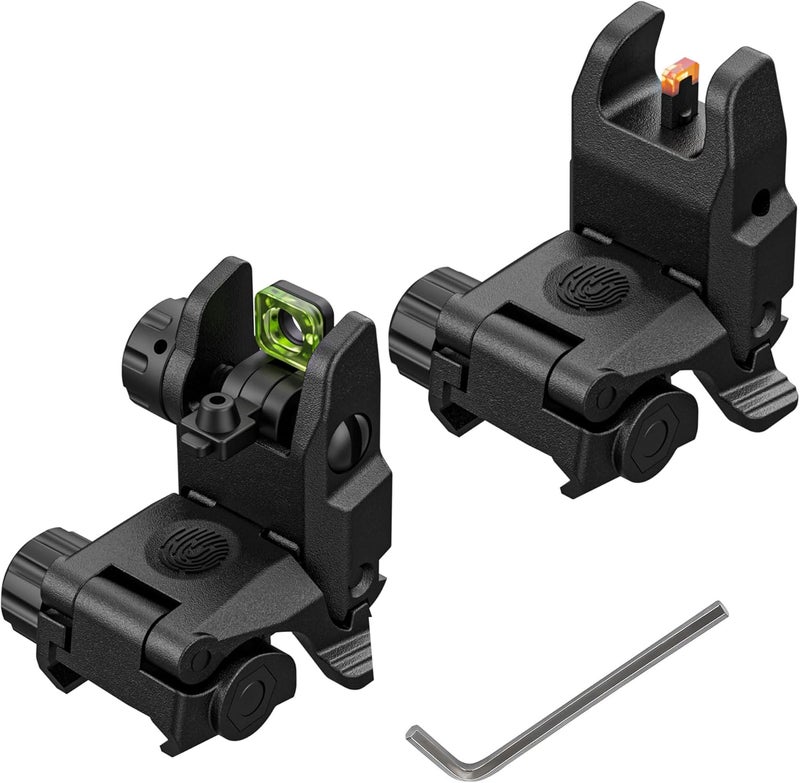 JORMIX Folding Fiber Optic Sights Flip Up Sights Front and Rear Back up Sights for Picatinny Weaver Rails with Red Green Full Dots Polymer - Image 1